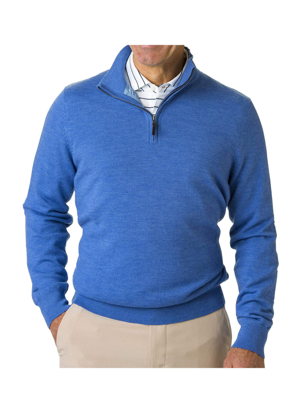 Fairway and Greene Men's Heathered Blue Baruffa Quarter-Zip Windsweater