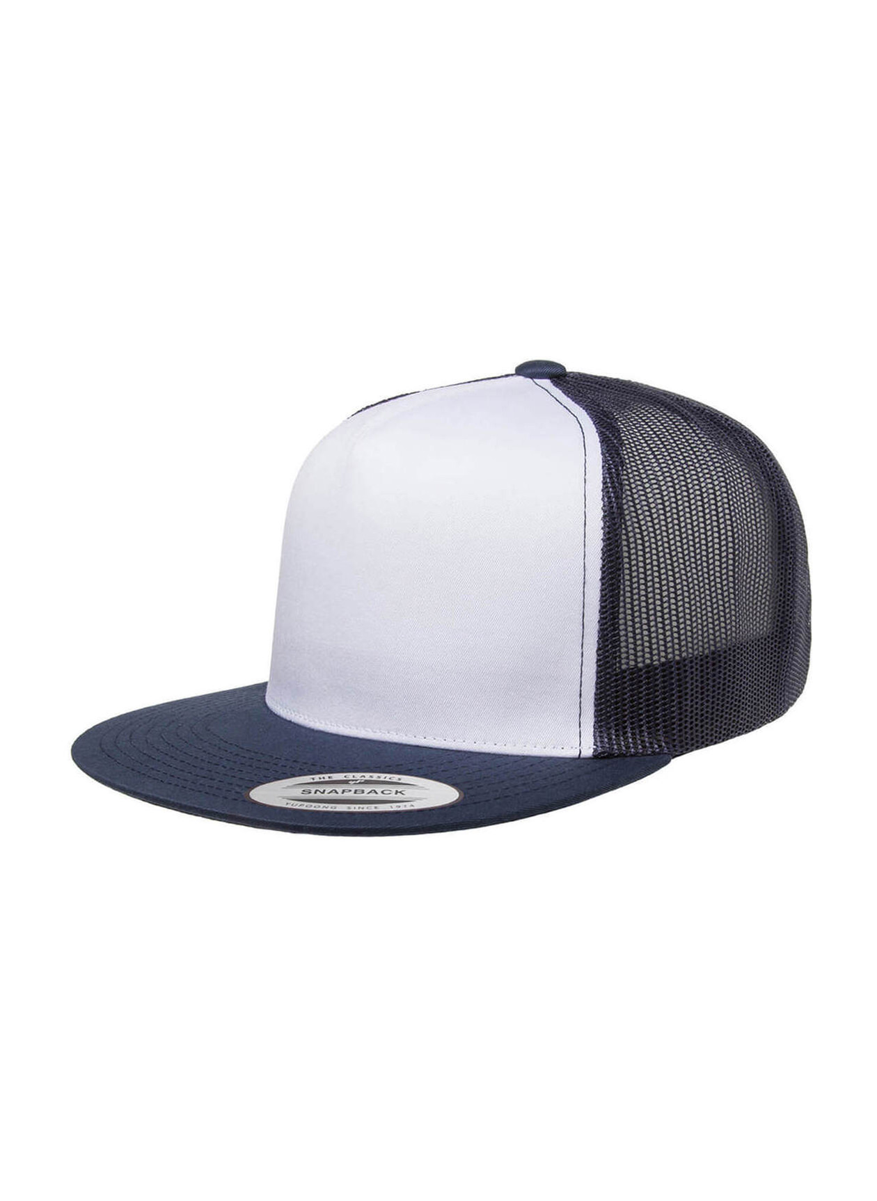 Yupoong Navy / White Classic Trucker with White Front Panel Hat