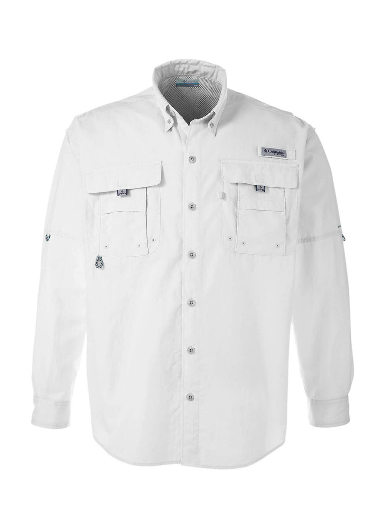 Men's large All-American Fisherman white long sleeve roll tab button-up  shirt