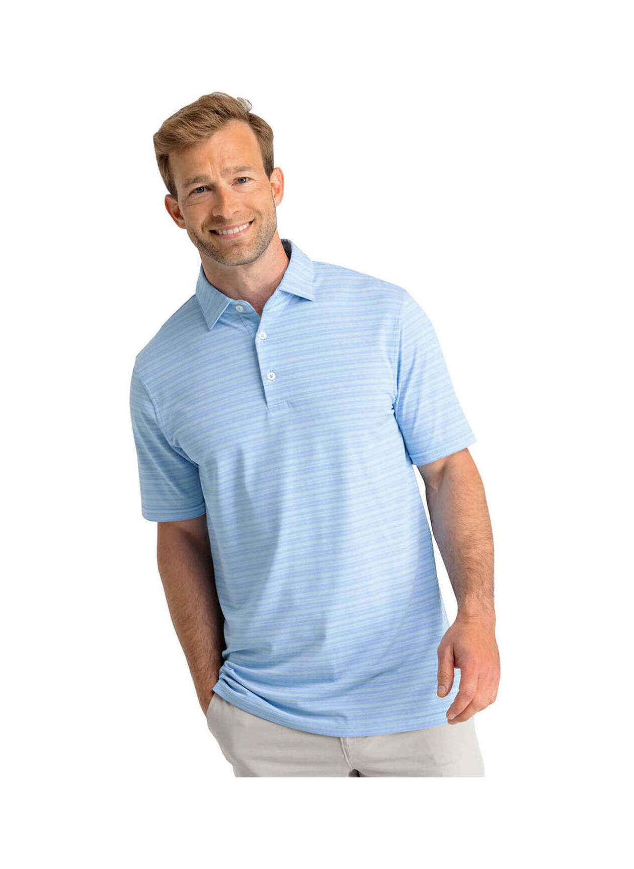 Southern Tide Men's Heather Boat Blue Ryder Heather Bombay Striped Polo