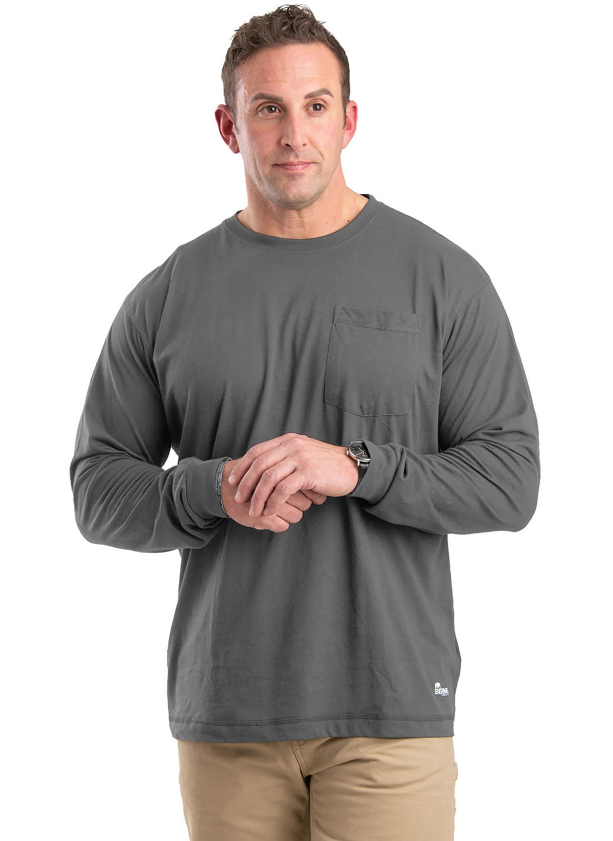 Berne Men's Slate Unisex Performance Long-Sleeve Pocket T-Shirt