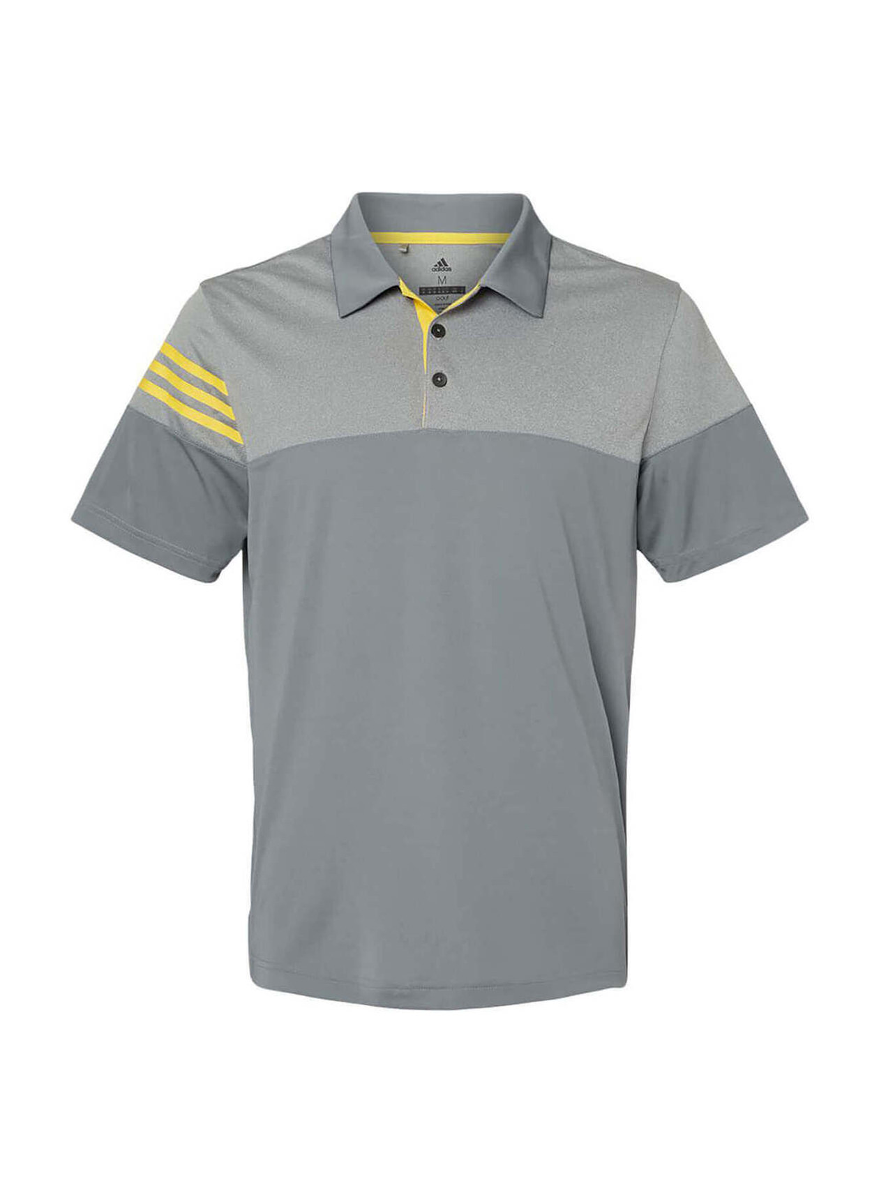 Adidas Men's Vista Grey / EQT Yellow Heathered 3-Stripes Colorblock Polo