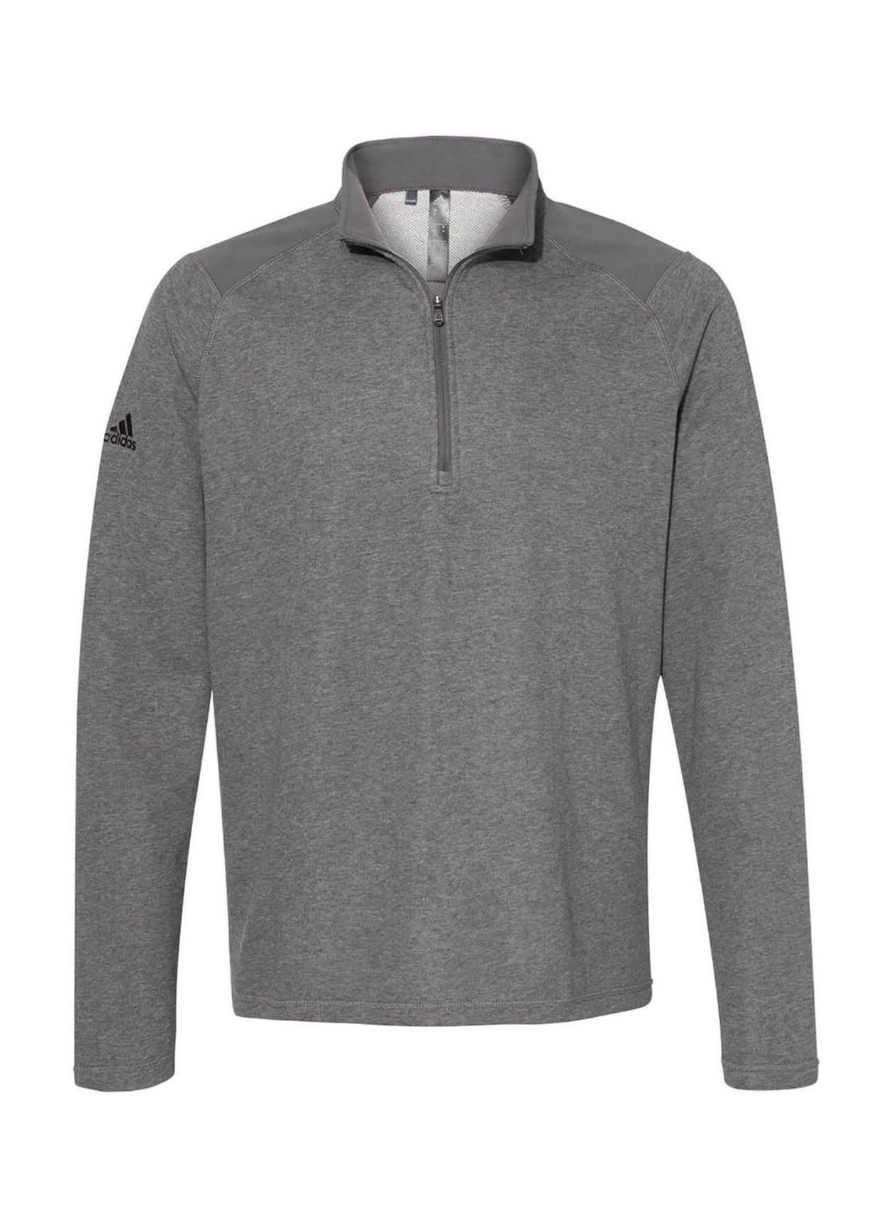 Men's Adidas Grey Five Heather Heathered Quarter-Zip Pullover With Colorblocked Shoulders