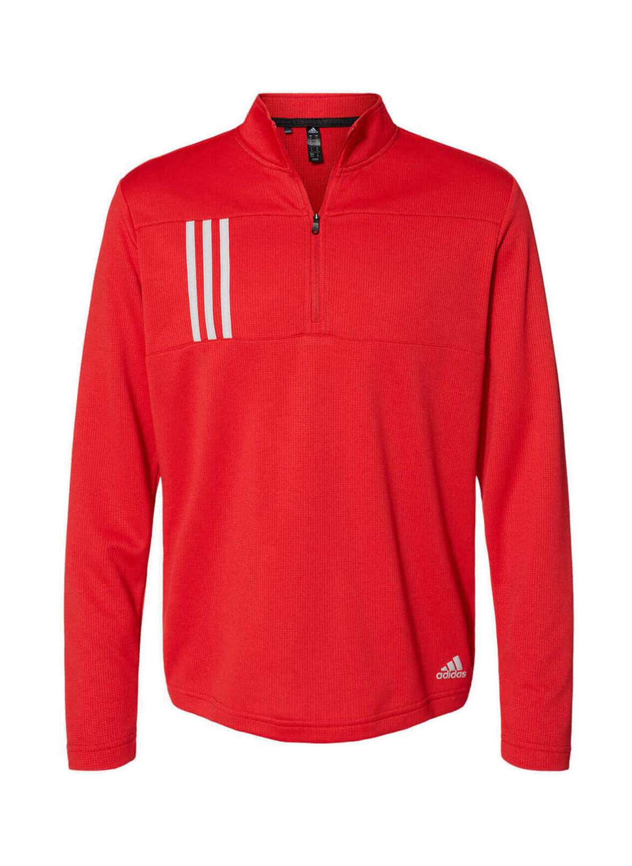 Men's Team Collegiate Red / Grey Two Adidas 3-Stripes Double Knit Quarter-Zip Pullover