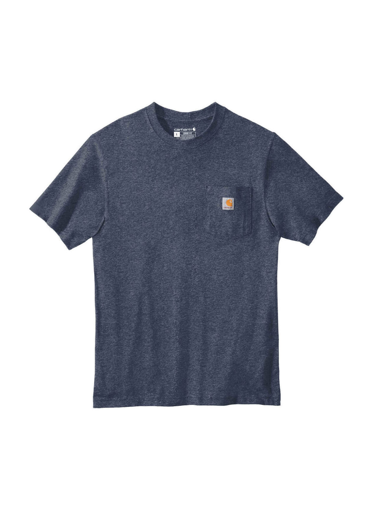 Branded Carhartt Men\'s Dark Cobalt Blue Heather Workwear Pocket T-Shirt | Logo  T-shirts