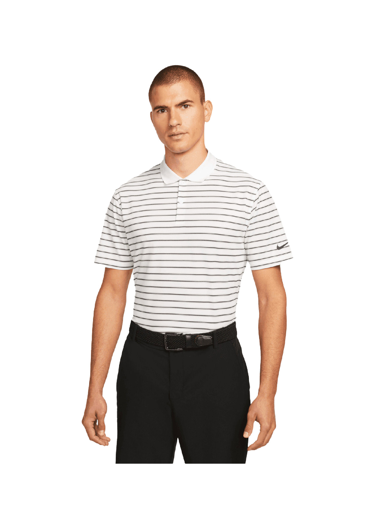 Custom Nike Men's White-Black Dri-FIT Victory Stripe Polo | Embroidered ...