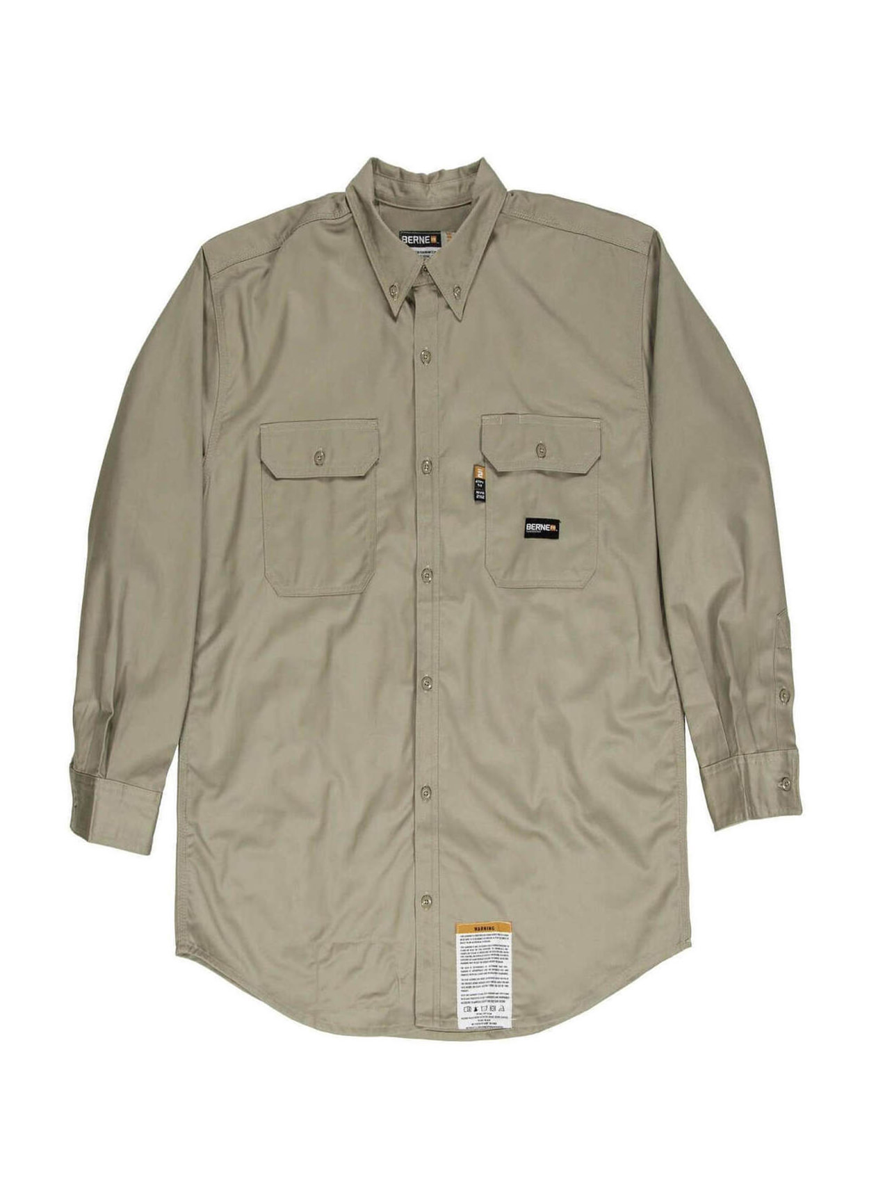 Berne Men's Khaki Flame-Resistant Button-Down Work Shirt