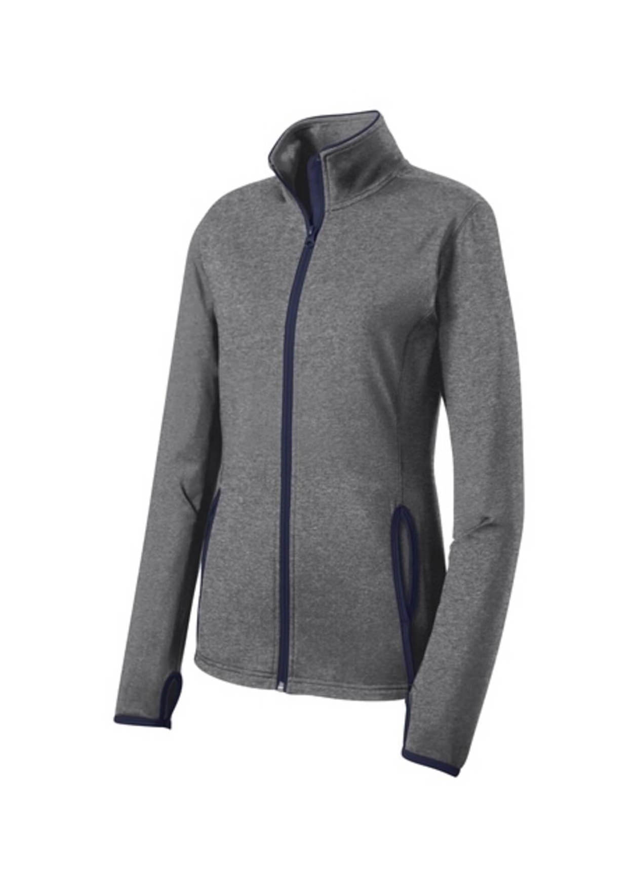 SPORT-TEK Women's Charcoal Grey Heather / True Navy Sport-Wick Stretch Contrast Jacket