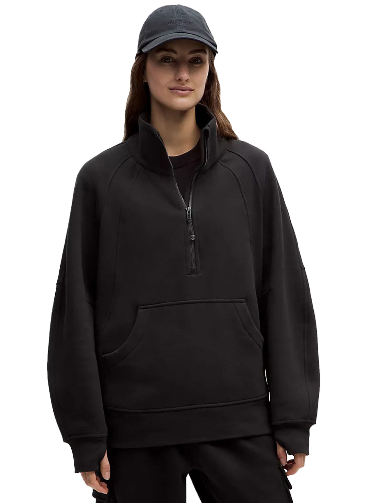 lululemon Women's Black Scuba Oversized Long Funnel Neck Half-Zip