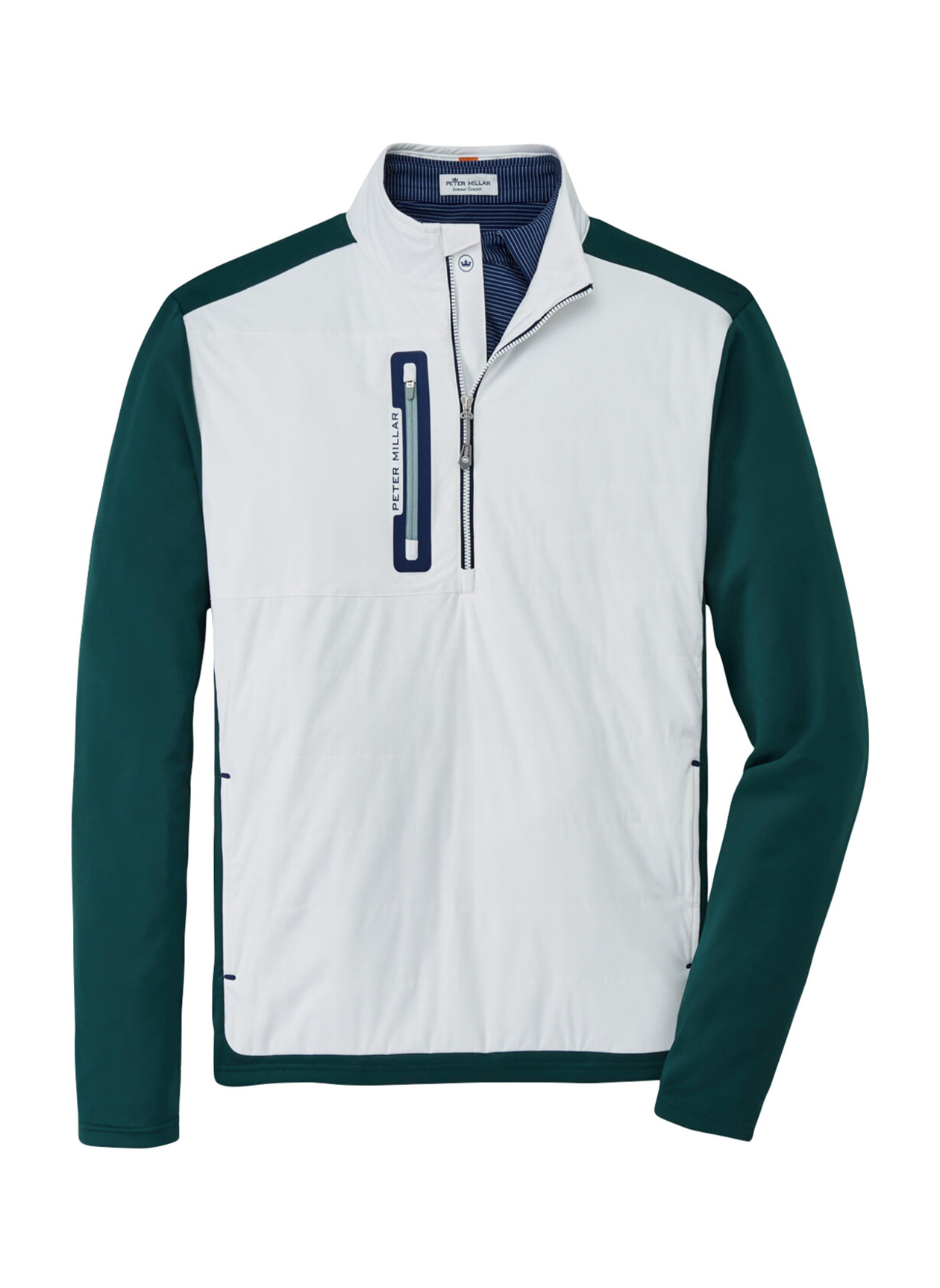 Peter Millar Men's White / Balsam Solid Hyperlight Weld Elite Hybrid  Half-Zip