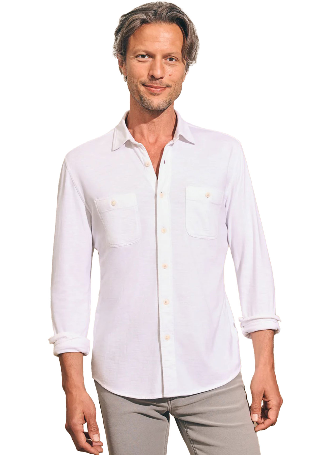 Faherty Men's White Knit Seasons Shirt