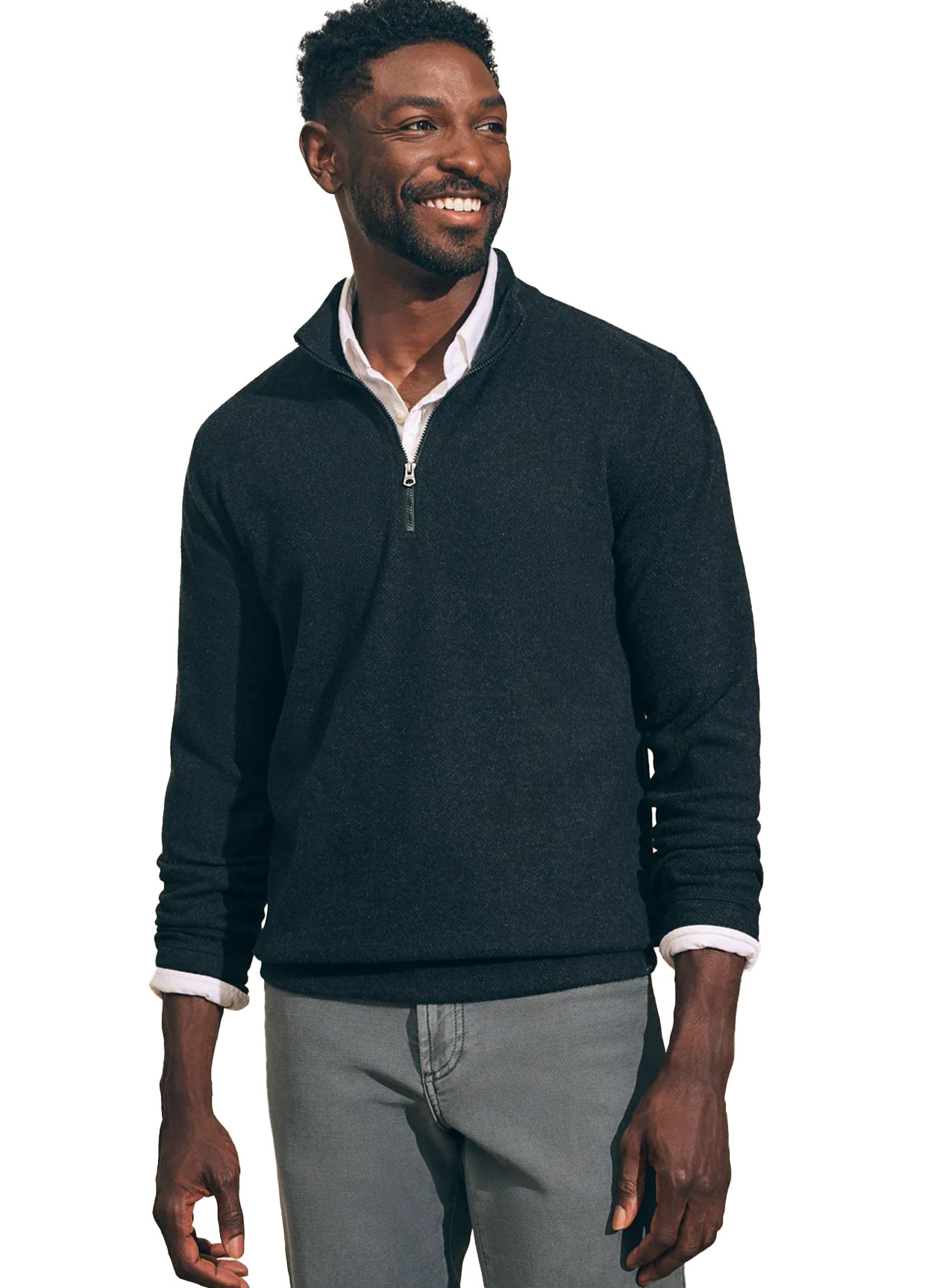 Faherty Men's Heathered Black Twill Legend Sweater Quarter-Zip