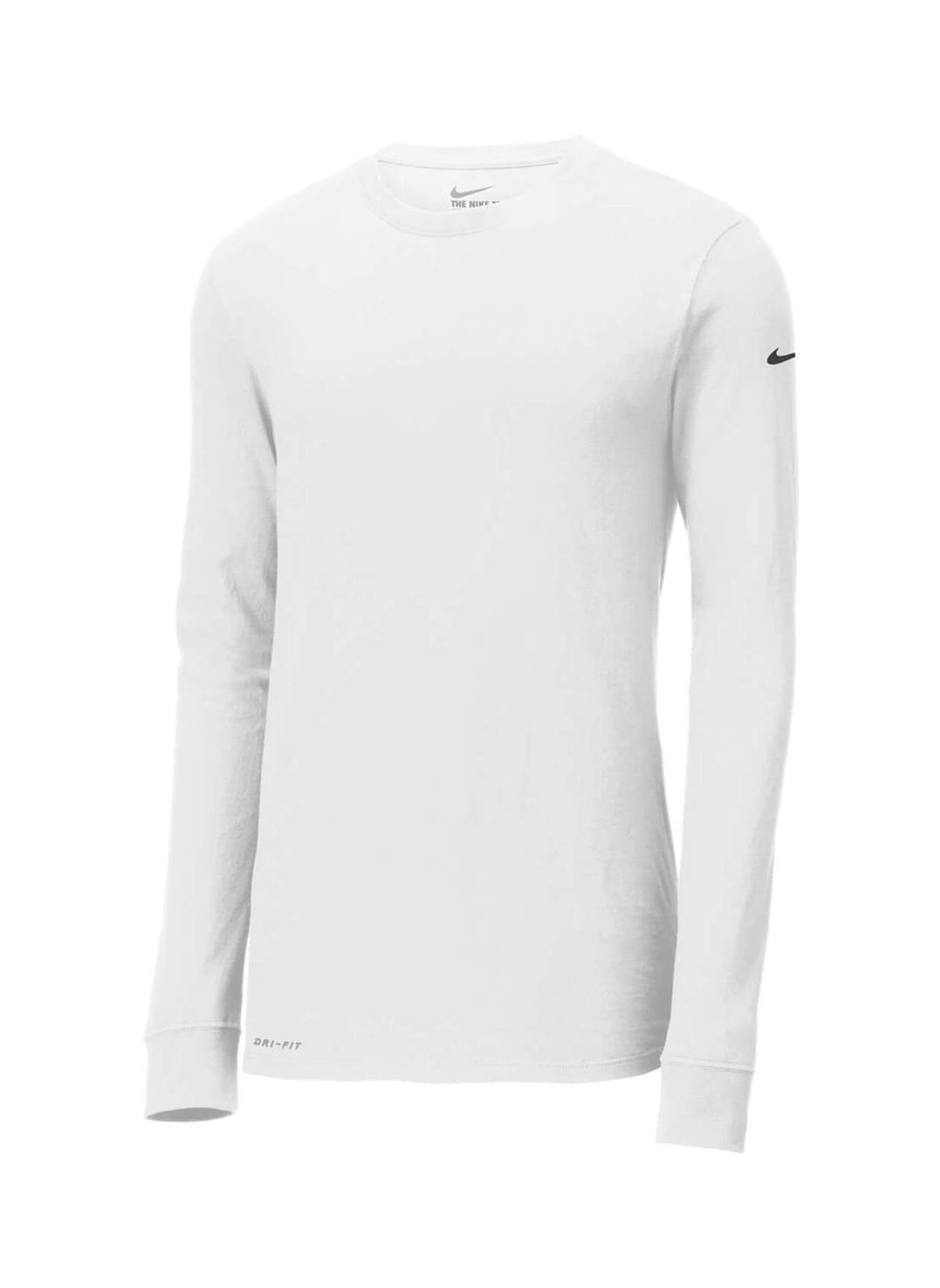 Embroidered Nike Men's White Dri-FIT Long-Sleeve T-Shirt | Company T-shirts