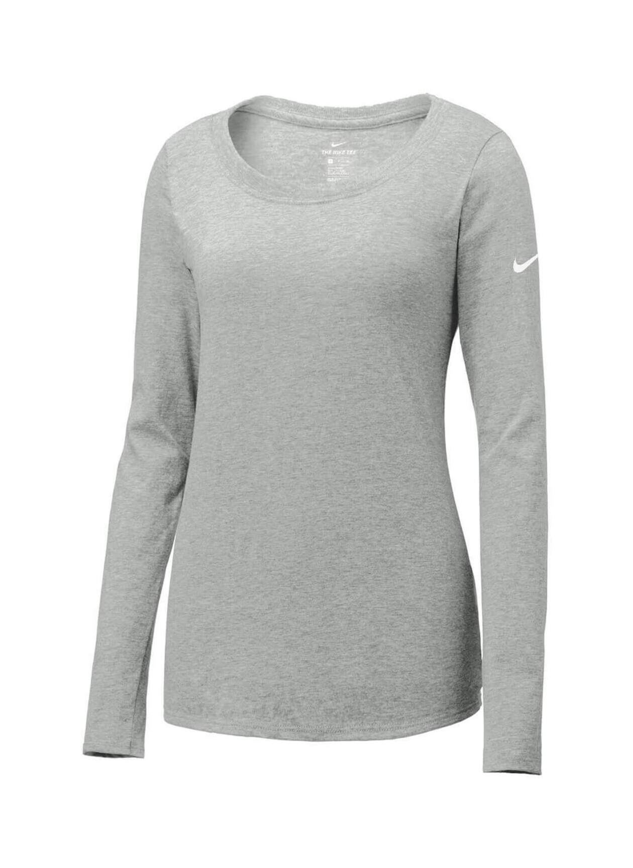 Nike Women's Dark Grey Heather Core Cotton Long-Sleeve Scoop Neck T-Shirt