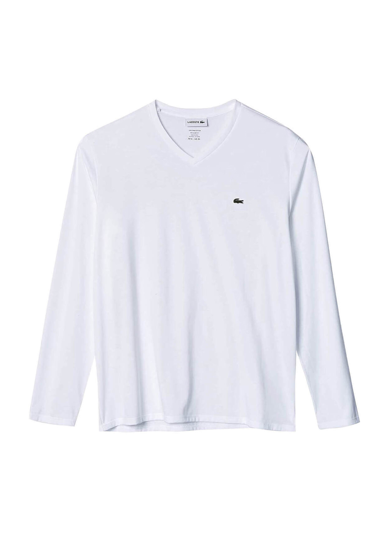 Lacoste Men's White Pima V-Neck Long-Sleeve T-Shirt
