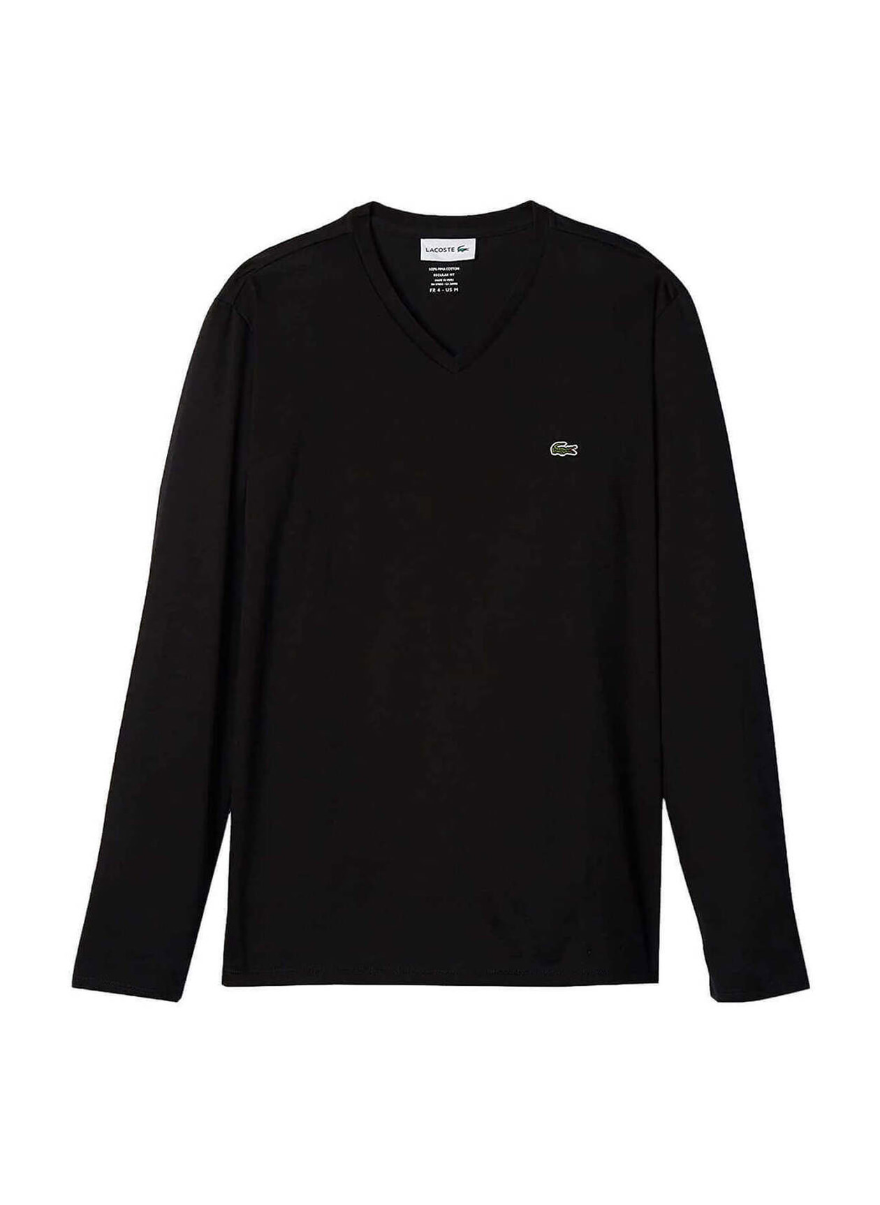 Lacoste Men's Black Pima V-Neck Long-Sleeve T-Shirt