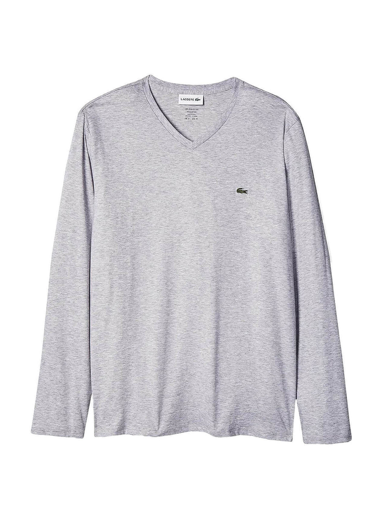 Lacoste Men's Silver Chine Pima V-Neck Long-Sleeve T-Shirt