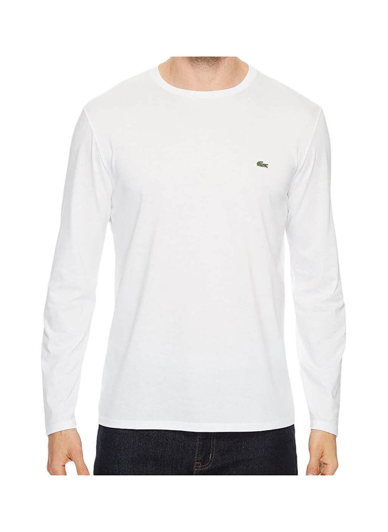 Lacoste Men's White Pima Crewneck Long-Sleeve T-Shirt